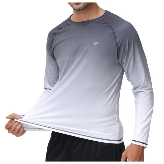 Summer Men's Long Sleeve T-Shirt UPF 50+ Rash Guard Gradient Shirt for Sport Fishing Hiking Workout Outdoor Pullover Shirt