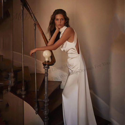 Sexy Pleat Halter Mermaid Wedding Dress 2026 Sleeveless Open Back High Side Split Vestidos De Novia Bridal Gown Customized