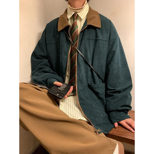 American Style Vintage 2026 Men Jacket Windbreakers Zipper Coats Autumn Loose Cargo Outwear Streetwear Corduroy Jackets M-5XL