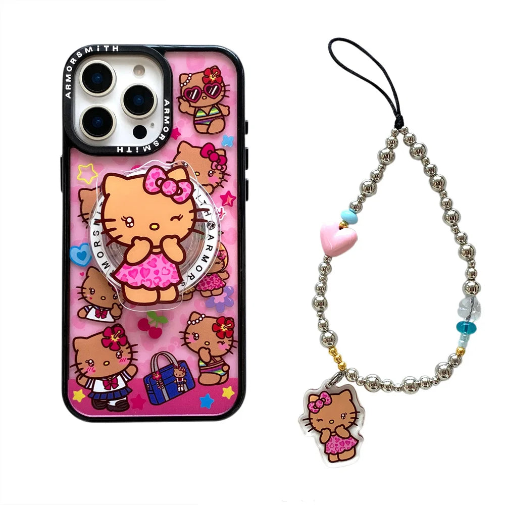 جراب هاتف Sanrio Y2K Hello Kitty اللطيف الكرتوني المغناطيسي لهاتف iPhone 12 13 14 15 16 17 Pro Max غطاء حماية مع حامل Fundas