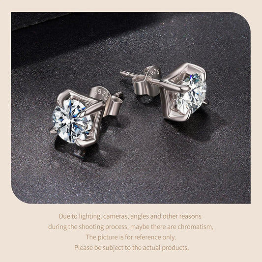 Original Square Moissanite Stud Earrings, S925 Silver 4 Prongs D Color Round Cut Lab Sparkling Wedding Fine Jewelry