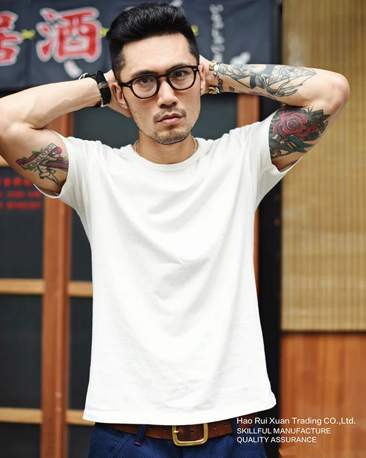 Tops & Tees Men's T-shirt Short Sleeve Anti-Deformation Anti-Shrink Double-woven Fabric Cotton Soft Slim Fit