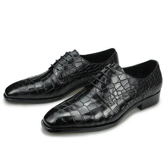 Top Grade Mens Genuine Leather Shoes Dress Party Shoes Men's Fashion Alligator Printing Luxury Zapatos De Hombre Genuine Leather