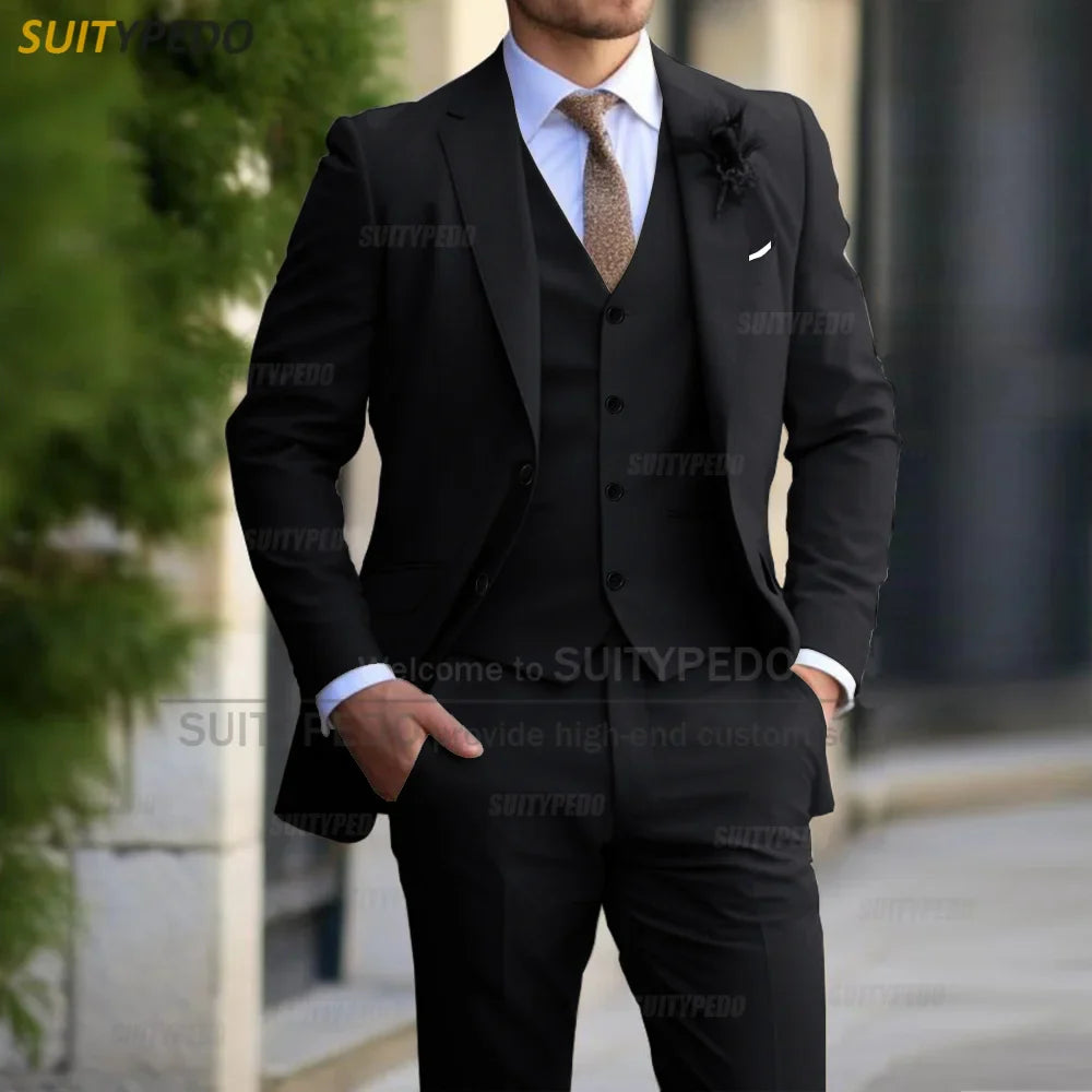 Elegant Men Suit Sets Wedding Banquet Groomsman Tailor-made Formal Outfits Fashion Party Slim Fit Blazer Vest Pants 3 Pieces