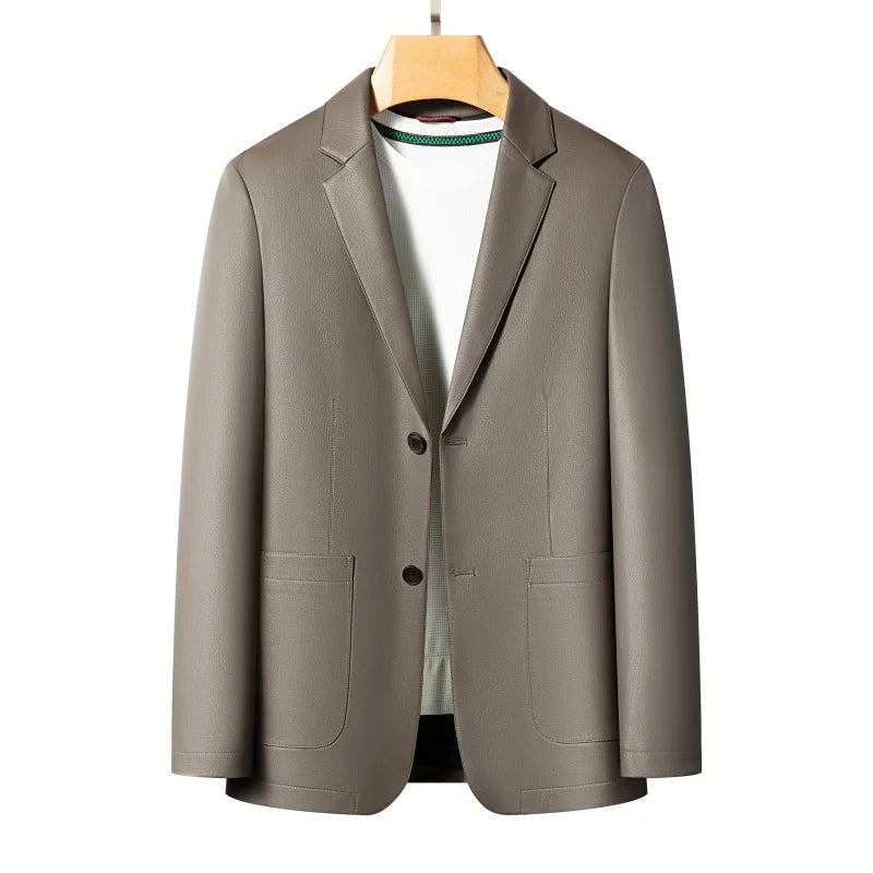 New Men's Business Casual Fashion Leather Blazer Sheepskin Slim Fit High-End Genuine Leather Jacket