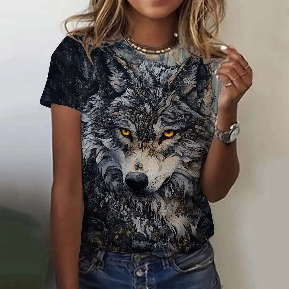 3D Printed Animal T Shirt For Women Funny Wolf Pattern Tees Summer New Harajuku T-Shirts Y2k Tops Loose Short Sleeves Clothes
