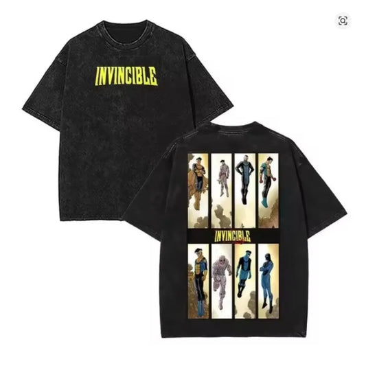 Hot Anime Invincible Washed Cotton Tshirt Anime Lover Couples Plus Size Unisex Mark Grayson Clothing High Quality Top