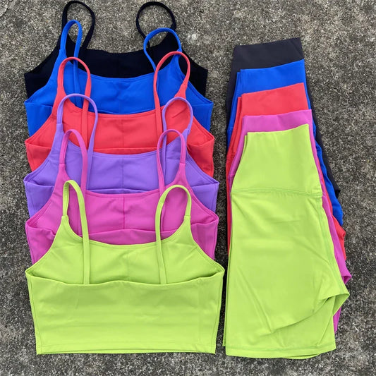 Yoga Clothes Set 2 Piece Gym Sports Shorts Set Women Sexy Back Bra Top High Waist Shorts Fitness Suit Running Workout Tracksuit