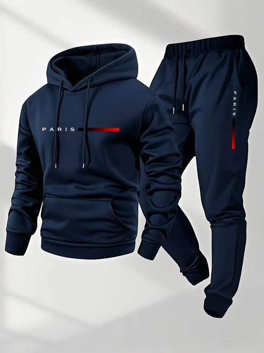 2025 letter printed sportswear set men's hooded sweatshirt long pants set spring and autumn winter warm suit