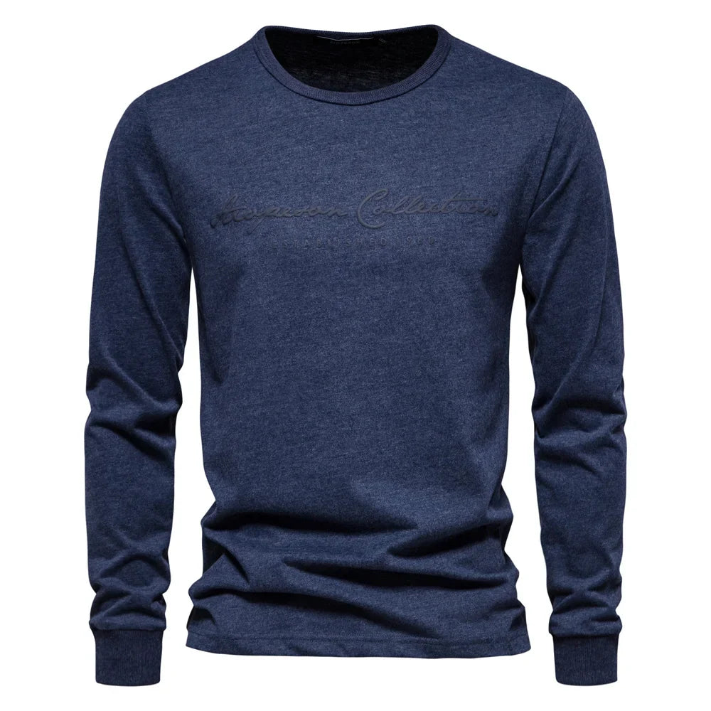 100% Cotton Long Sleeve Men's T-shirt Solid Color Letter Print Casual T shirts for Men New Spring Tops Tee Men Clothing