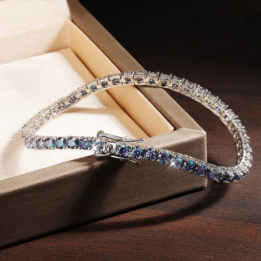 Bracelets de tennis en moissanite bleue pour femme et homme, 3 mm, 4 mm, diamants de laboratoire avec certificat, plaqué argent 925, bracelet plaqué or 18 carats
