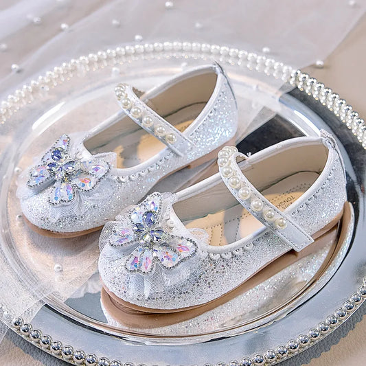 Bowtie Kids Leather Shoe Fashion Causal Sequins Children Causal Wedding Flat Shoes Autumn Girl Princess Shoes