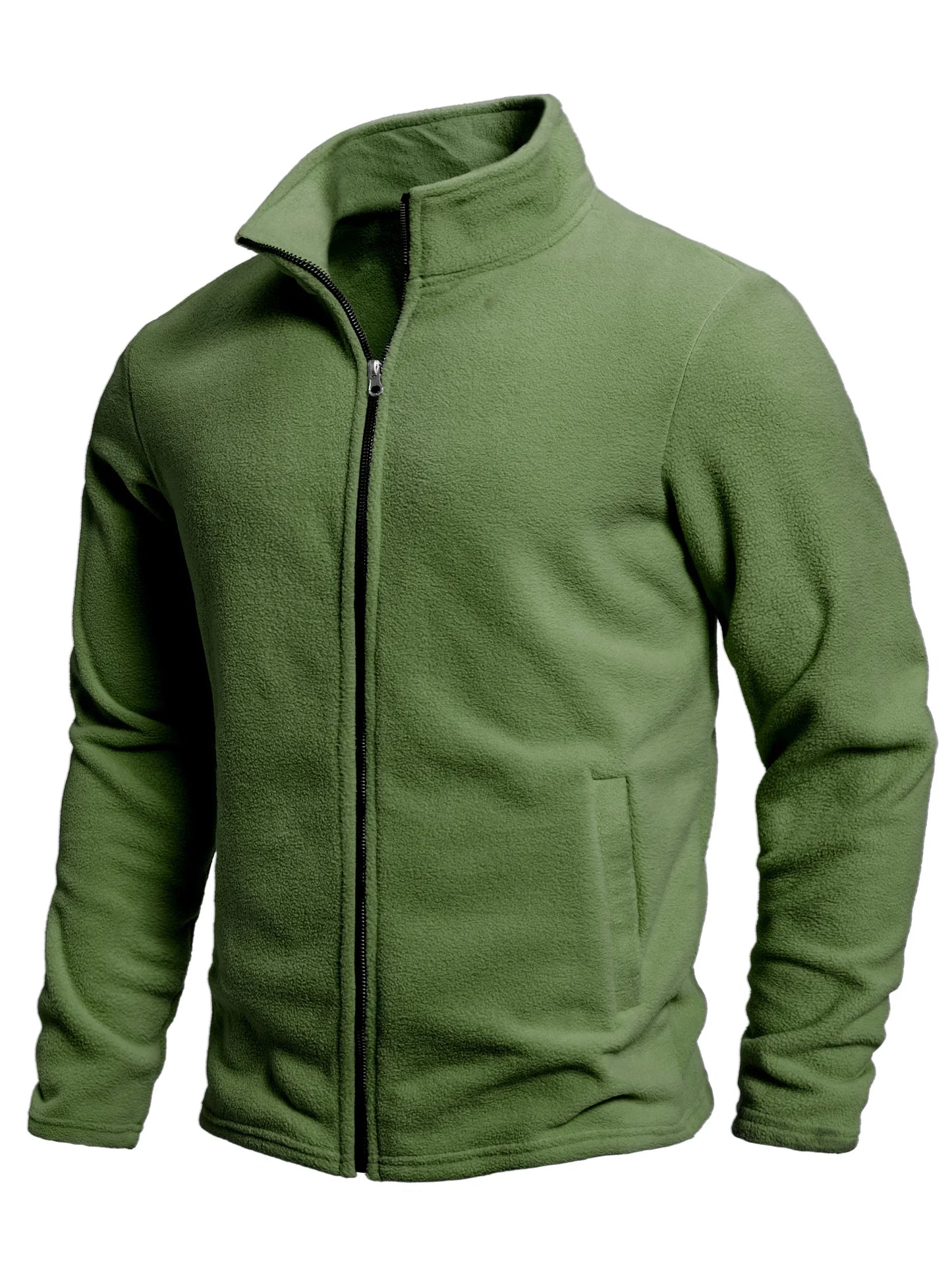 Men's Spring and Autumn Solid Color Fleece Warm Top, Comfortable Zippered Cardigan for Men's Outdoor Leisure