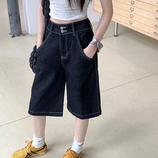 Y2K Vintage Baggy Jeans Shorts Women Streetwear High Waist Oversized Denim Pants Women Summer Harajuku Mid Long Wide Leg Pants