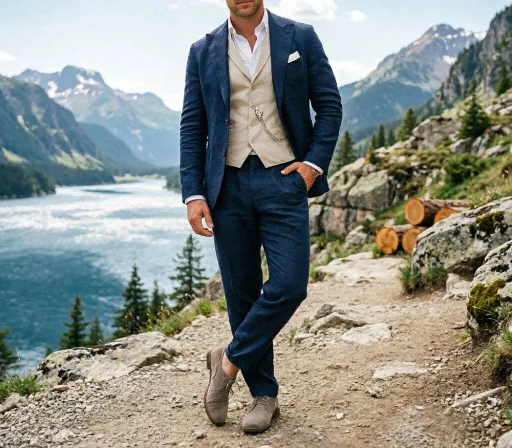 Sage Green Linen Men 3 Piece Suit Breathable Slim Fit Summer Beach Formal Wear For Wedding Business Party Occasion Outfit