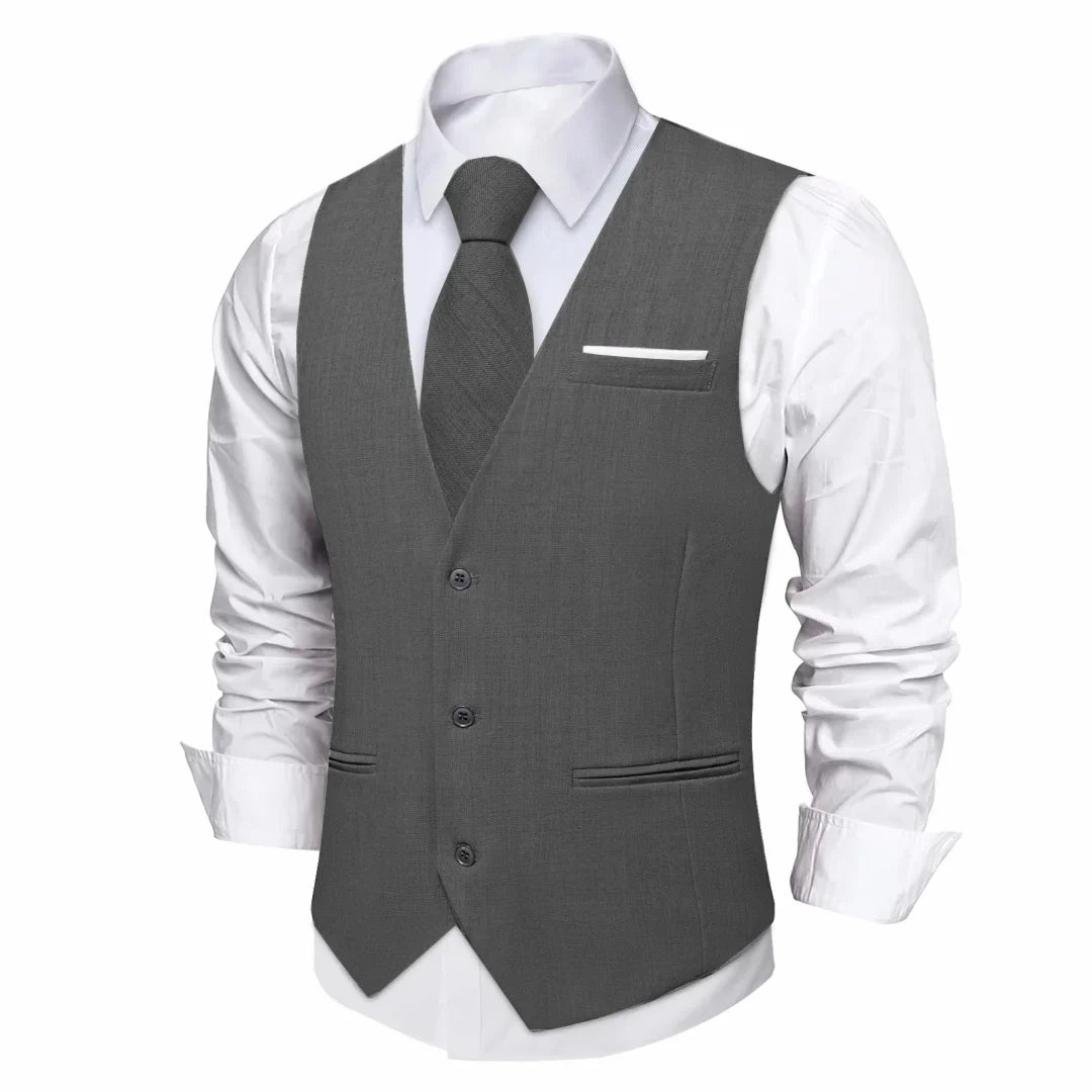 Fashion Men Vest Blue Single Breasted V Neck Solid Waistcoat For Wedding Birthday Party Prom Business Daily Casual Men Suit Vest