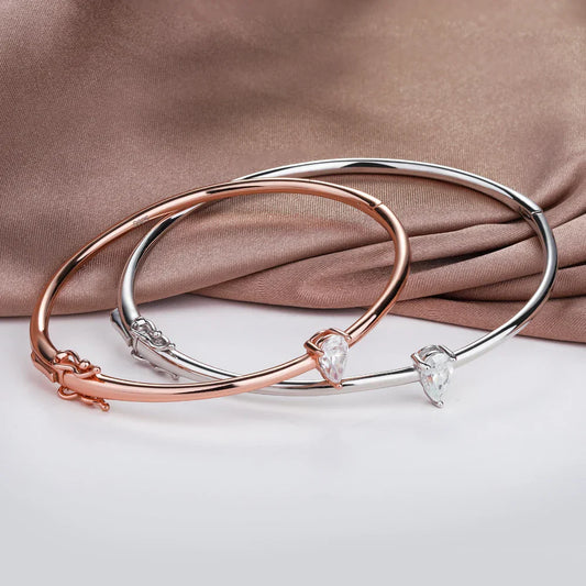 Bracelets rigides en moissanite taille poire 1 carat certifiée, en argent massif S925 plaqué or 18 carats, pour femmes, bijou délicat, cadeau de fête