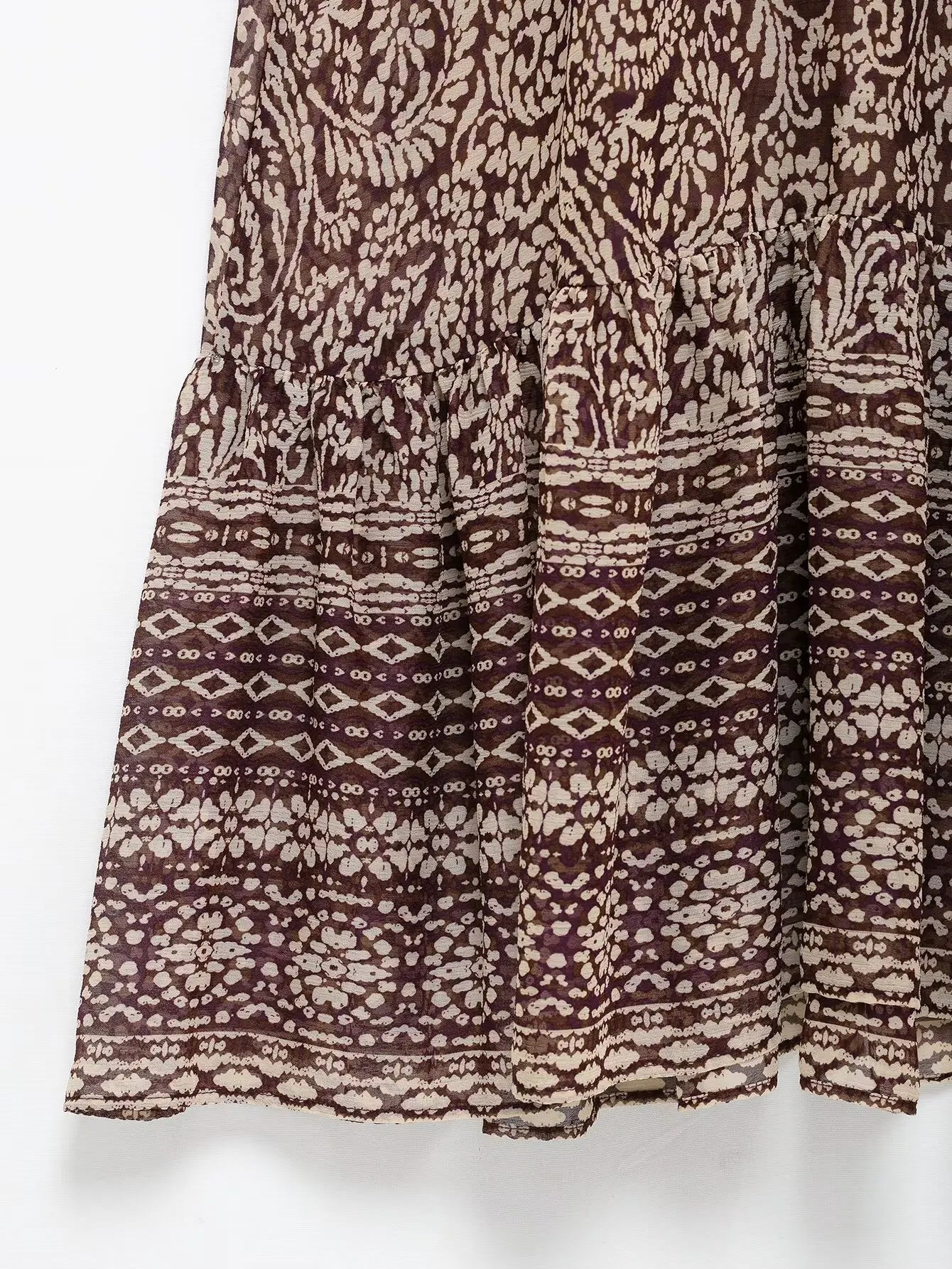 Ele Layered Decorative Print Midi Dr Spring New Arrival Women's Faion JNLEAOG Long Sve V-Ne High Waist Skirt