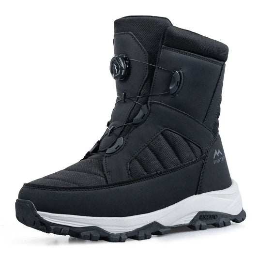 Winter Men's Rotating Button Snow Boots Thick Plush Cotton Boots Keep Warm Winter Boots Non-slip Mid-calf Boots Outdoors Shoes