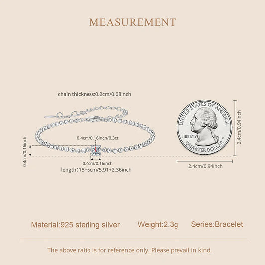 Bracelet Perles Moissanite Étincelantes Taille Ronde Réglable pour Femmes Adolescentes en Argent Sterling 925 Cadeau d'Anniversaire