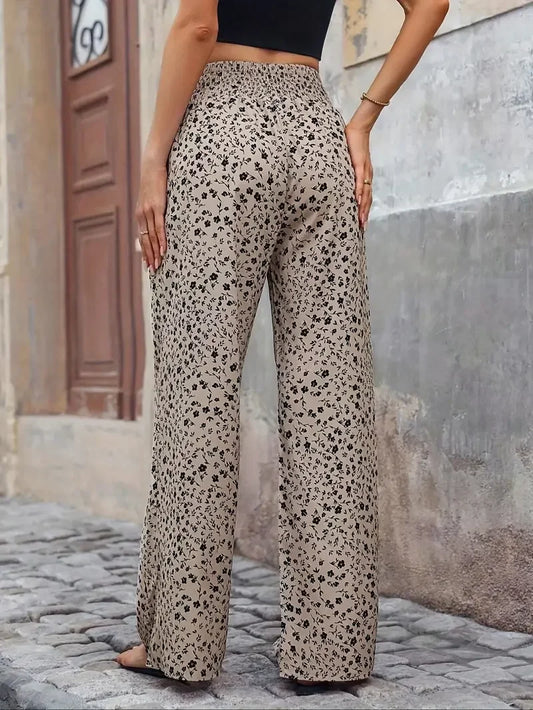 Women Fashion Plus Size 1XL-5XL Floral Print Wide Leg Pants Female Casual Elegant Drawstring High Waisted Loose Long Trousers