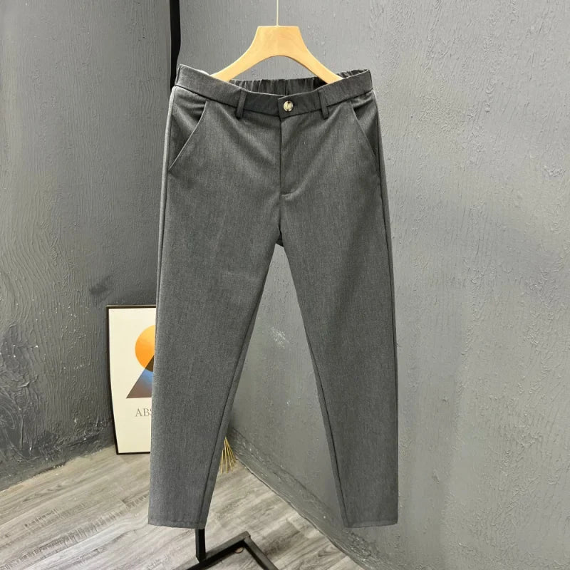 Men's Clothing Summer Fashion Business Casual All Match Suit Pants Formal Strecth Solid Straight Slim Trousers Pantalones Hombre