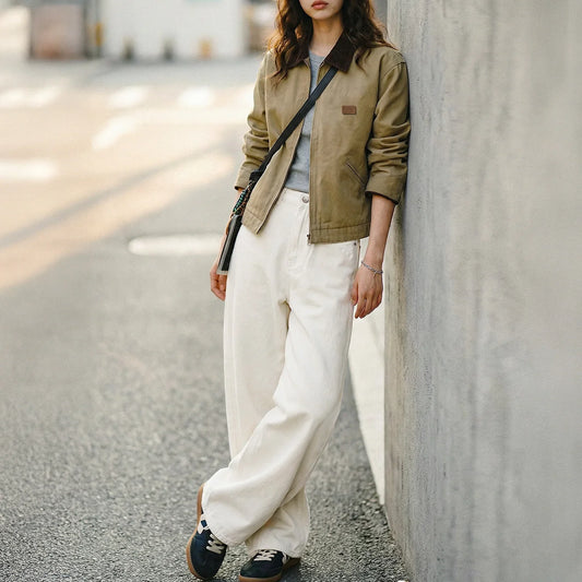 Women's Vintage High Waist Straight Leg Wide Leg Cotton Denim Jeans White Heavyweight Casual Pants For Spring Fall