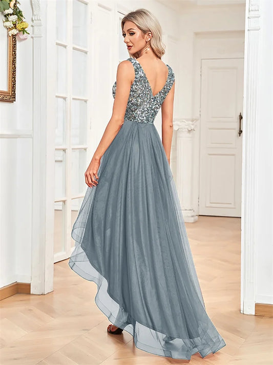 Elegant Women Sleeveless Sequins Floor Length Formal Evening Dresses Luxury V-neck Wedding Party Cocktail Gowns