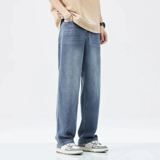 Stretch Jeans Men's 2024 New Lyocell Fabric High Quality Soft Loose Wide Pants Elastic Waist Casual Denim Trousers Streetwear