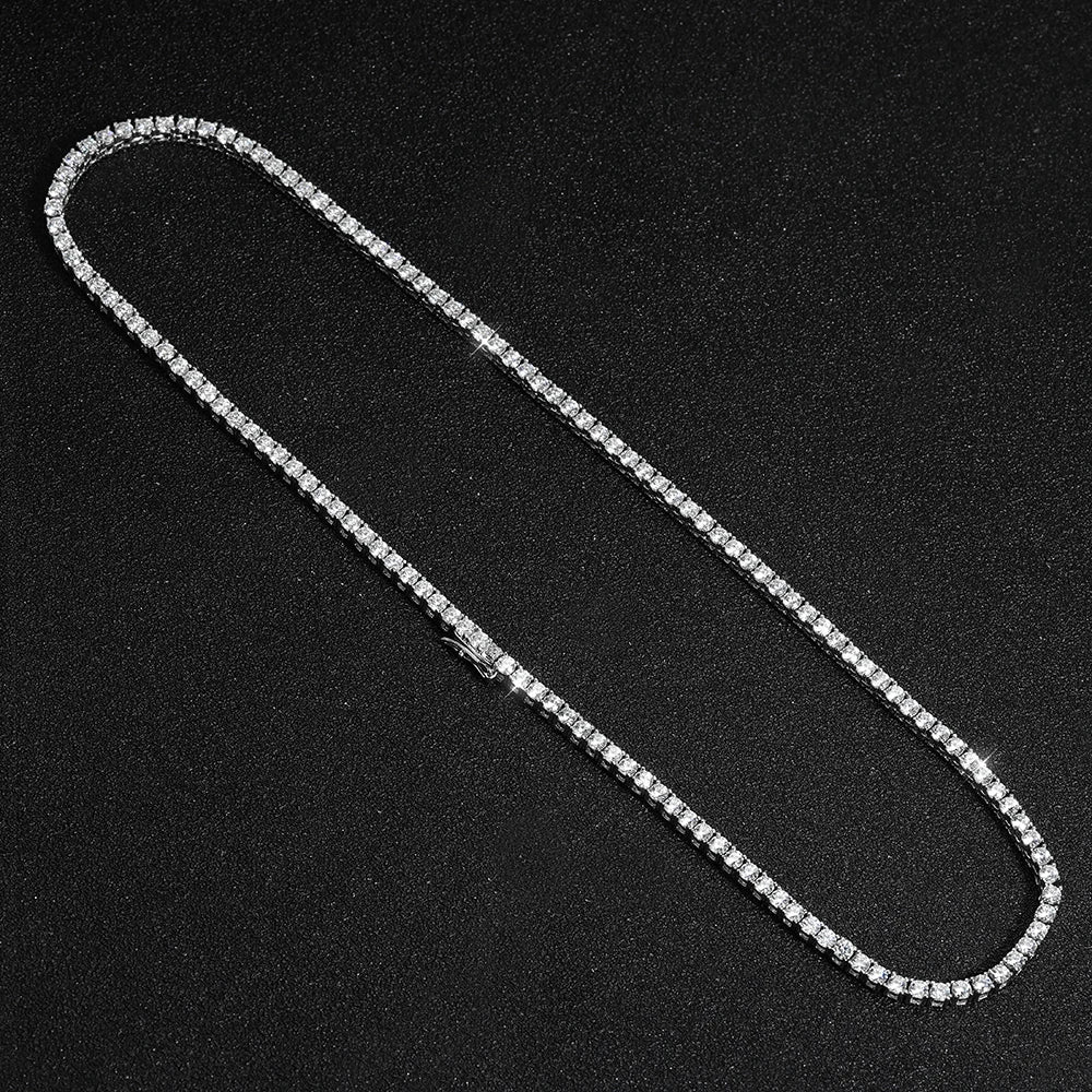 2-6.5mm Real D Color Moissanite Tennis Necklace for Women Men Sparkling Lab Diamond S925 Silver Neck Chain with GRA Jewelry Gift