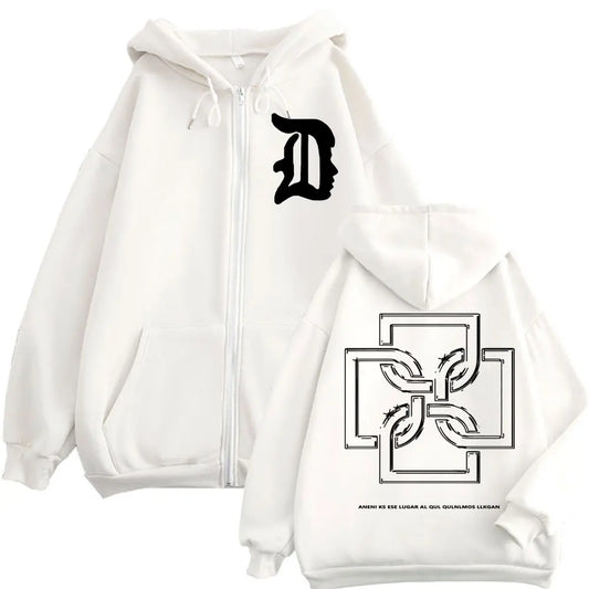 Rapper Duki Logo Graphic Zipper Hoodie Men's Women's Fashion Hip Hop Vintage Zip Up Sweatshirt Autumn Winter Oversized Pullovers