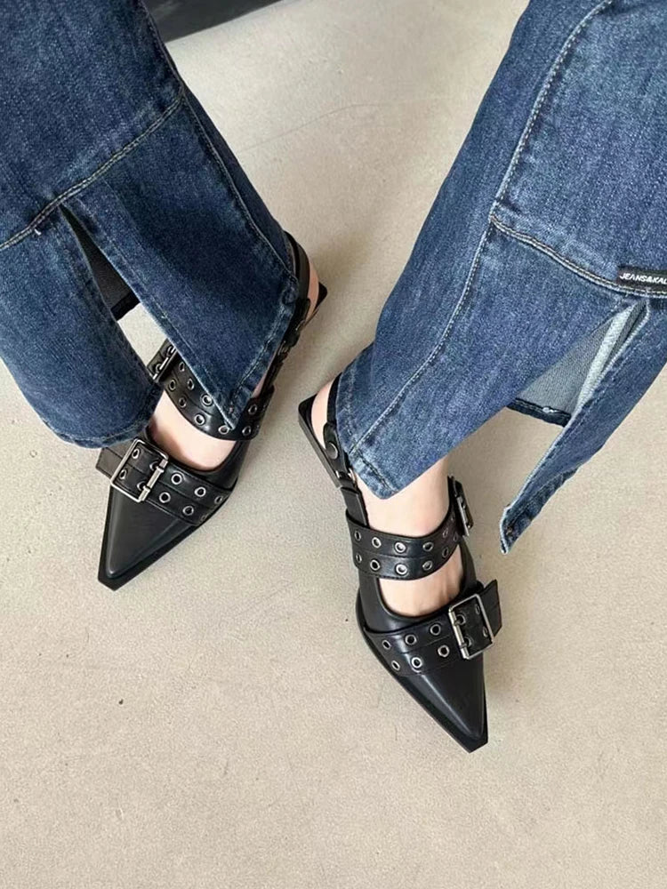 French Style Pointed Toe Mary Jane Shoes Retro Medium Thick Heel Shoes for Women with Skirts and Small Leather Shoes
