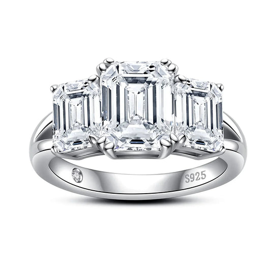 5cttw Emerald D Color Moissanite Engagement Ring 925 Sterling Silver Three-Stone Ring For Women Jewelry Wholesale