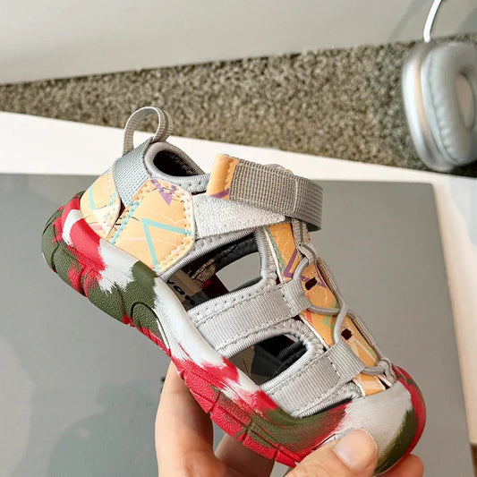 Children's sandals, boys' toe cover beach shoes, Summer 2025 girls' outdoor walking baby sports sandals