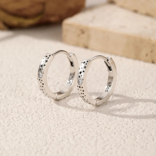 D Color Moissanite Ear Buckles 925 Sterling Silver Sparkle Retro Hollow Stars Hoop Earrings For Women Fine Jewelry