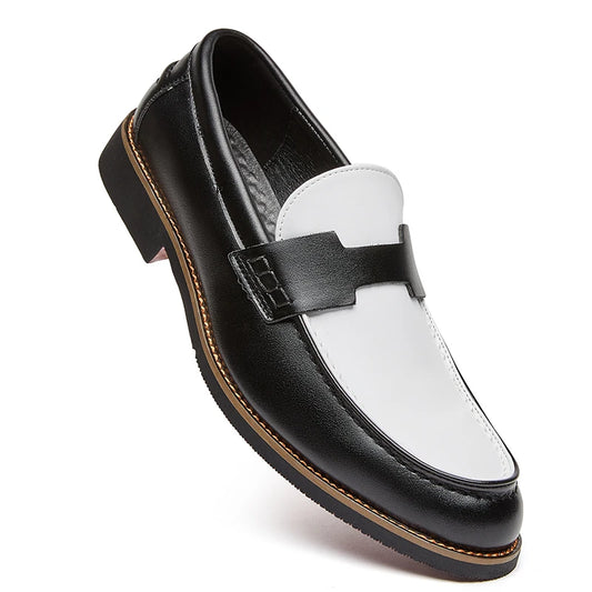 Luxury Brand Loafers Men's Black and White Color Leather Shoes Slip-on Fashion Soft-soled Casual Shoes Party Wedding Moccasin