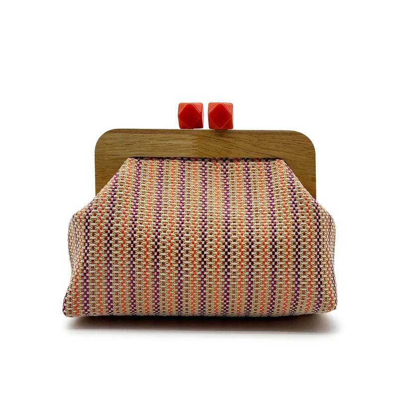 Colorful Striped PP Straw Clucth Bag for Women Wooden Clip Shell Shoulder Crossbody Bags Casual Weave Summer Beach Bag 2026