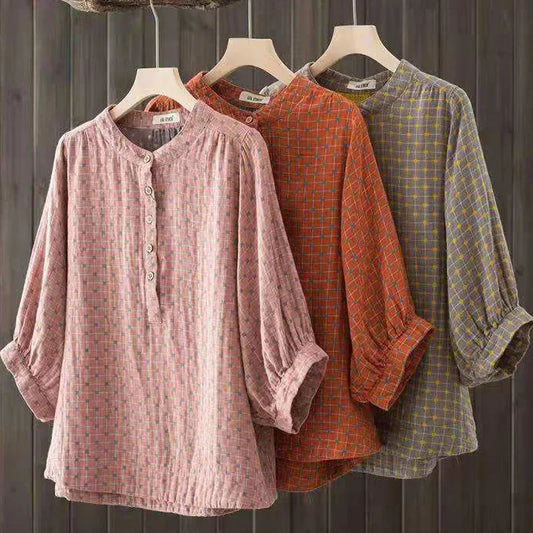 Women's blouse women Japanese cotton yarn print shirts & blouses summer top three-quarter sleeve shirt women's clothing