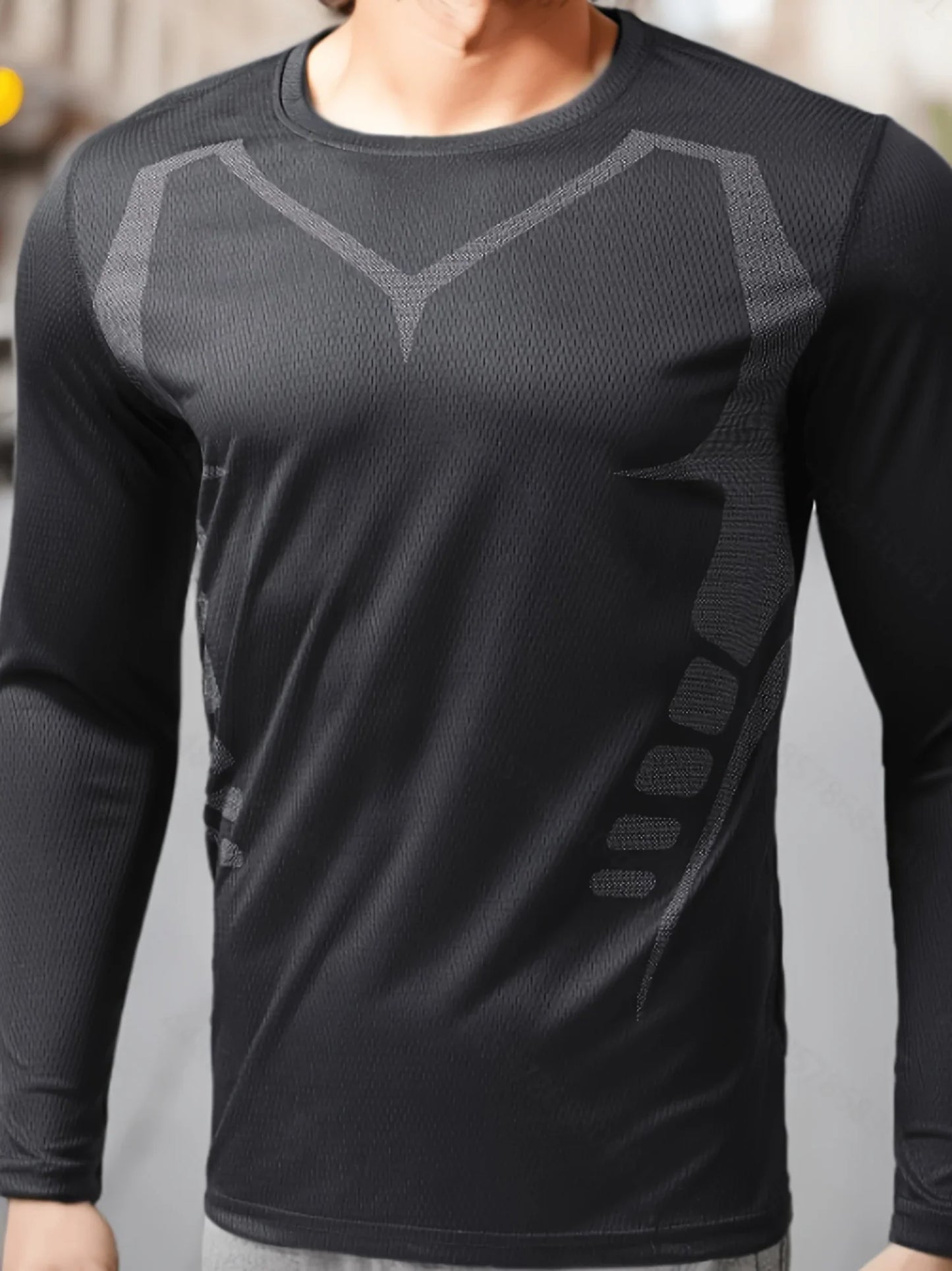 Men's High-Elasticity Quick-Dry Solid Color Breathable Mesh Long Sleeve T-Shirt for Spring/Autumn Fitness Training