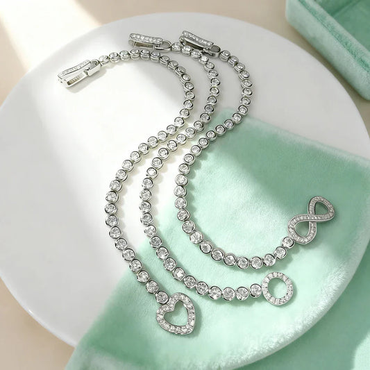 Bracelets femme en Zircon 3mm Sertis Clos Rond Diamant Carbone Élevé Argent Sterling 925 Fermoirs 3 Styles Bijoux Fins