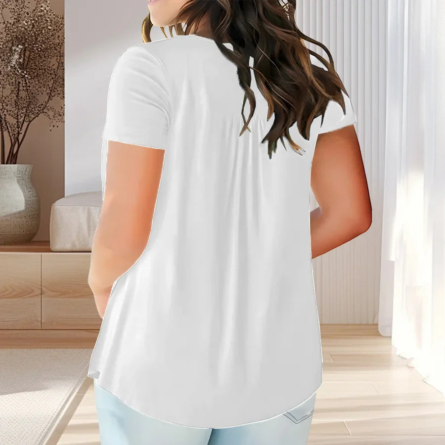 Solid Color Button Front Tee, Casual Fashion Short Sleeve Scoop Neck T-shirt for Summer