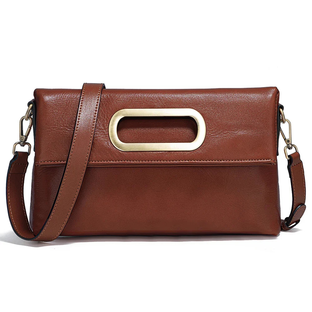 Vintage Genuine Leather Handbag for Women Large Capacity Brown Crossbody Designer Shoulder Bag 2026 Summer Beige Sac Bolsa