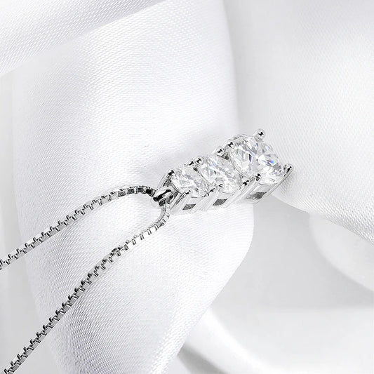 1.8CT Moissanite Pendant for Women Men Sparkling Diamond Necklace 3 Stones Solid Silver 925 Jewellery Luxury Quality GRA