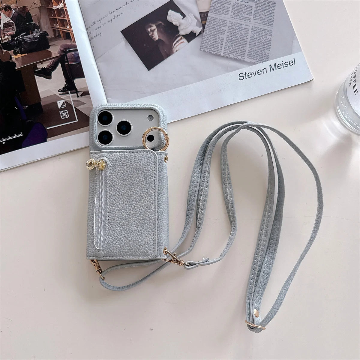 Crossbody Zipper Wallet with Card Holder Phone Case for apple IPhone Air 17 14 11 Pro Max 13 12 16 15 Plus Ring Leather Cover