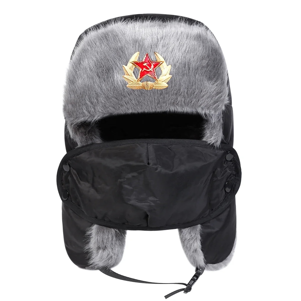 Unisex Five Pointed Star Badge Lei Feng Hat Winter Earflap Hat Keep Warm Ski Hat Bomber Hat for Outdoor Riding Snow Activities