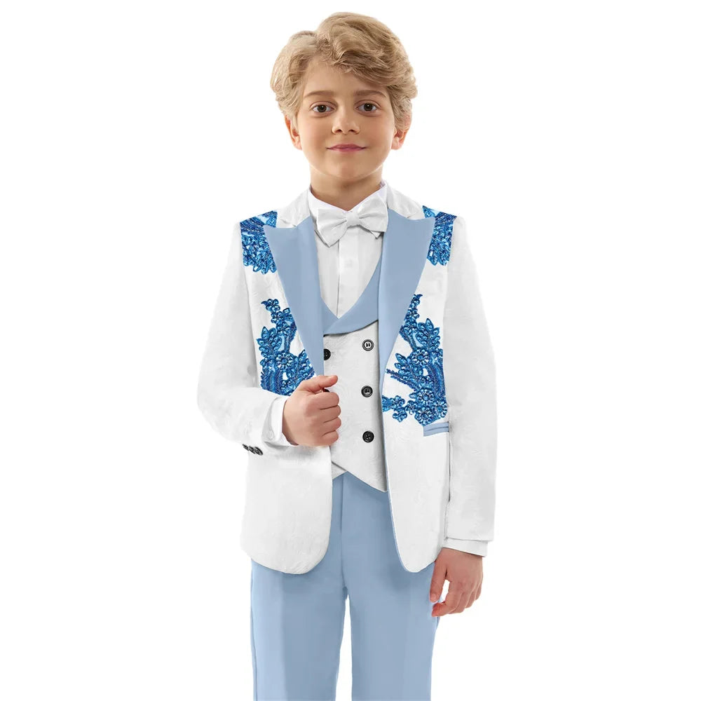Hot Sale Boys Jacquard Suits 4 Pieces Wedding Ring Bearer Outfit Exquisite Slim Fit Suit Set For Kids School Performance Wear