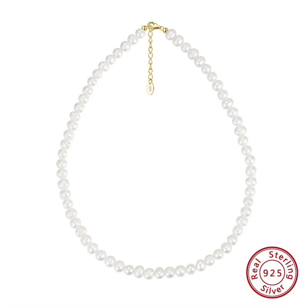 14K Gold 925 Sterling Silver Pearl Necklace with 3-4mm Handmade Natural Baroque Pearl Tiny Chain for Women GPN19