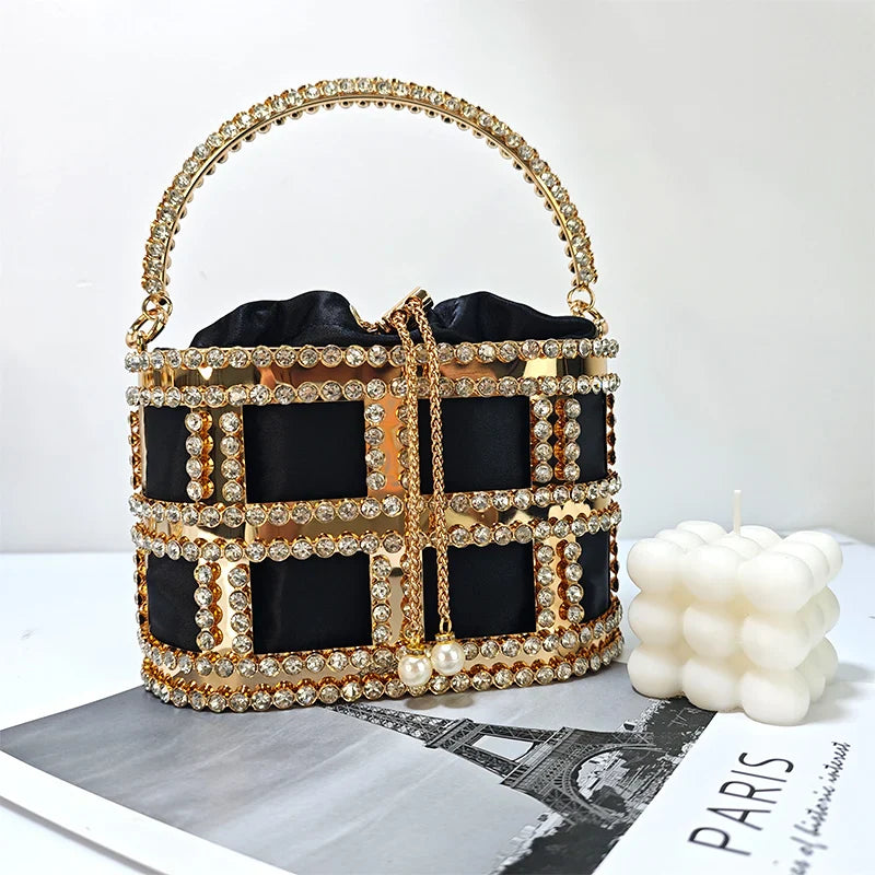 Ladies Rhinestone Evening Bag Fashionable Banquet Luxury Designer Handbag Metal Unique Bucket Versatile Women Tote Bag