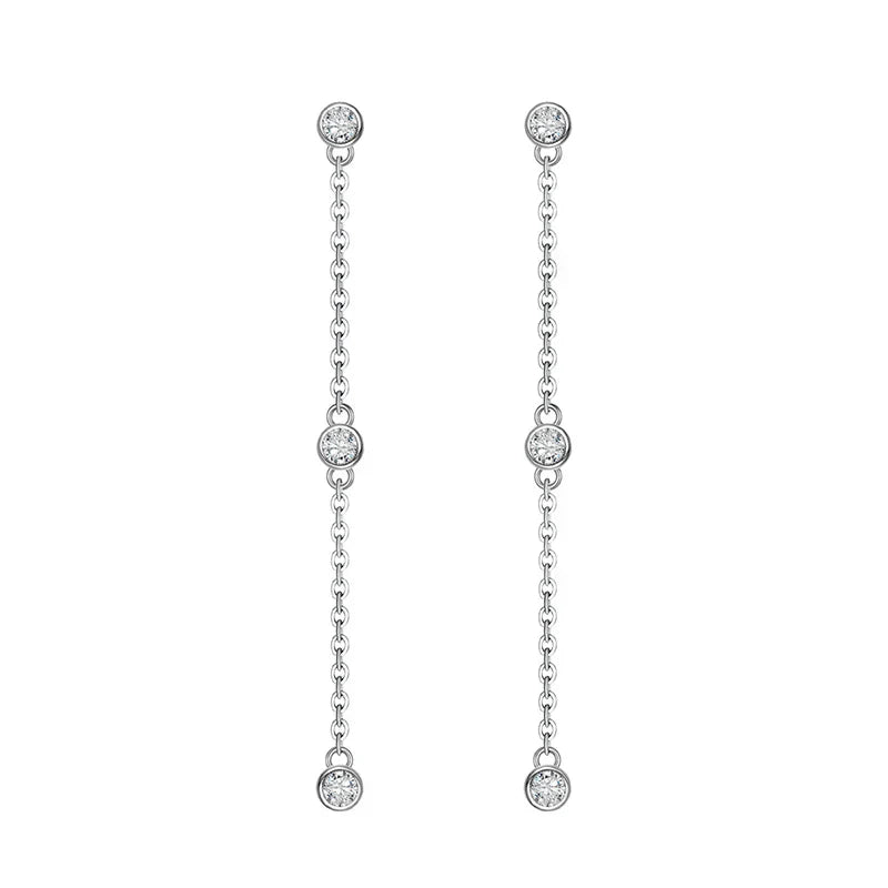 2.5mm Bubbles Tassel All Moissanite Drop Earrings for Women Sparkling Round Cut Female Jewelry S925 Sterling Silver