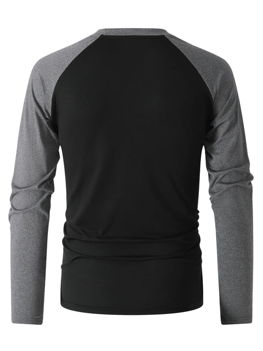 New Spring Autumn Style Everyday Wear Outdoor Sports Fashion Trendy Versatile Color Block V-neck Long Sleeve Men's Top
